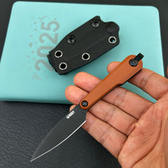 Kubey KNIVES KU452C YAG Fixed Blade Knife Brown Micarta Handle 2.44" Blackwash 14C28N Fixed Knife
