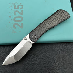 KB KB444C Folklore Folding Knife Regular DLC Titanium w/ Jigged Pattern Milling Handle 3.42'' Belt Satin M390 Blade