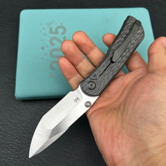 KB KB444C Folklore Folding Knife Regular DLC Titanium w/ Jigged Pattern Milling Handle 3.42'' Belt Satin M390 Blade