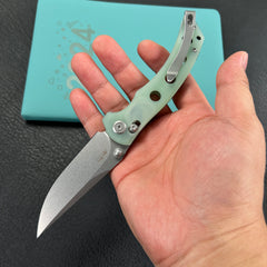 KUBEY KU172G  Hound Crossbar Lock Folding Pocket Knife Jade G-10 Handle 3.43" Stonewash 14C28N Blade