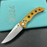 KUBEY KU172F Hound Crossbar Lock Folding Pocket Knife Ultem Handle 3.43" Stonewash 14C28N Blade