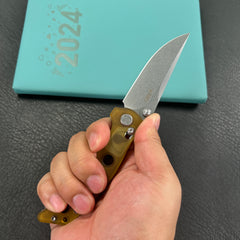 KUBEY KU172F Hound Crossbar Lock Folding Pocket Knife Ultem Handle 3.43" Stonewash 14C28N Blade