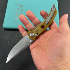 KUBEY KU172F Hound Crossbar Lock Folding Pocket Knife Ultem Handle 3.43" Stonewash 14C28N Blade