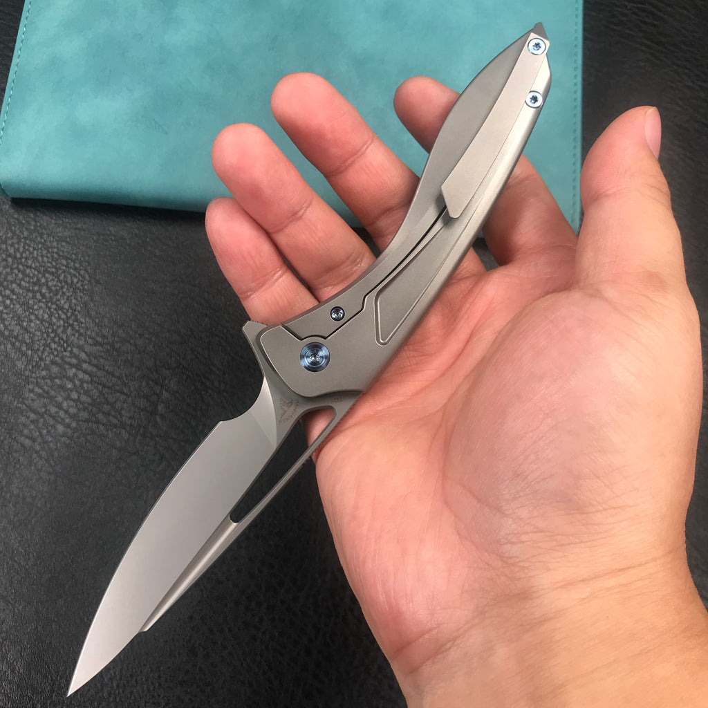 KUBEY KB171J Velocé Frame Lock Flipper Knife Titanium Handle 3.94'' Sa