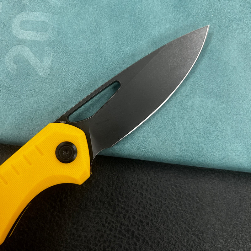 KUBEY KU324G Doris Liner Lock Front Flipper Folding Knife Yellow G10 Handle 3.27" Blackwash Finish 14C28N