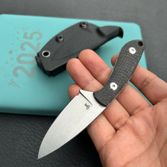 KUBEY KU411A Bloom Fixed Blade Knife Black Coarse Micarta Handle 2.60" Beadblast 14C28N Blade