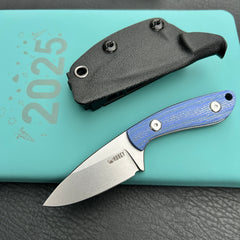 KUBEY KU411B Bloom Fixed Blade Knife Blue Micarta Handle 2.60" Beadblast 14C28N Blade