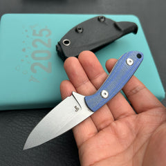 KUBEY KU411B Bloom Fixed Blade Knife Blue Micarta Handle 2.60" Beadblast 14C28N Blade