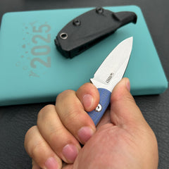 KUBEY KU411B Bloom Fixed Blade Knife Blue Micarta Handle 2.60" Beadblast 14C28N Blade