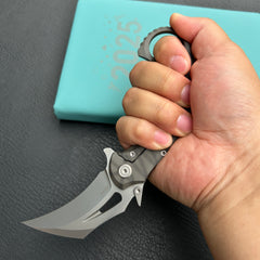 KB Knives KB271B Wrath Frame Lock Karambit  Tiger Stripe Pattern Flamed Ti Handle w/ Diagonal Milling 2.52'' Beadblast M390