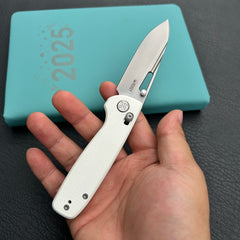 Kubey KU248G Bluff Axis lock Everyday Carry Folding Knife White G10 Handle 3.19" Sandblast 14C28N