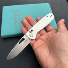 Kubey KU248G Bluff Axis lock Everyday Carry Folding Knife White G10 Handle 3.19" Sandblast 14C28N