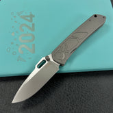 KUBEY  KB259B Blackout Frame Lock Folding Knife Gray Titanium Handle 3.15" Brush & Sandblast M390