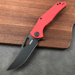 KUBEY KU149C Liner Lock Folding Pocket Knife Red G10 Handle 3.66" Dark Stonewashed D2