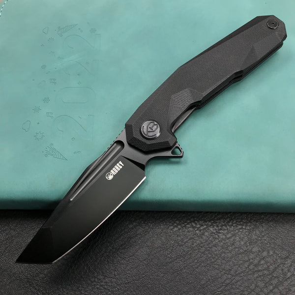 KUBEY KB237D Carve Liner Lock Tactical Folding Knife Black G10 Handle 3.27'' Black Coated D2