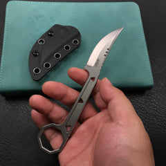 KUBEY KU362 Hydra Design 12.7 Every Day Carry Fixed Blade Knife Skeletonized Handle 2.60" Blasted Stonewashed 14C28N
