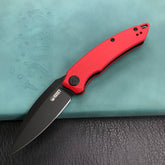 KUBEY KU333B Liner Lock Front Flipper Folding Knife Red G10 Handle 2.99" Dark Stonewashed AUS-10