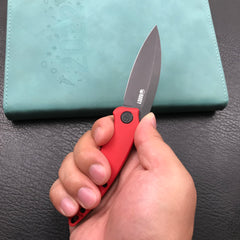 KUBEY KU333B Liner Lock Front Flipper Folding Knife Red G10 Handle 2.99" Dark Stonewashed AUS-10