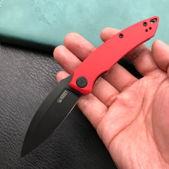 KUBEY KU333B Liner Lock Front Flipper Folding Knife Red G10 Handle 2.99" Dark Stonewashed AUS-10