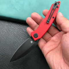 KUBEY KU333B Liner Lock Front Flipper Folding Knife Red G10 Handle 2.99" Dark Stonewashed AUS-10