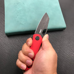 KUBEY KU332F Duroc Liner Lock Flipper Folding Knife Red G10 Handle 2.91" Black Stonewashed AUS-10