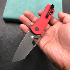 KUBEY KU332F Duroc Liner Lock Flipper Folding Knife Red G10 Handle 2.91" Black Stonewashed AUS-10