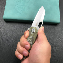 KUBEY KU332J Duroc Liner Lock Flipper Folding Knife Camo G10 Handle 2.91" Blasted Stonewashed AUS-10