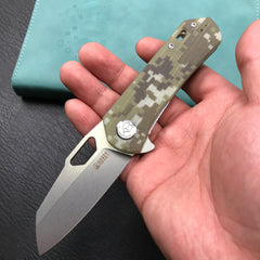 KUBEY KU332J Duroc Liner Lock Flipper Folding Knife Camo G10 Handle 2.91" Blasted Stonewashed AUS-10