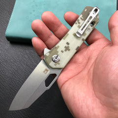 KUBEY KU332J Duroc Liner Lock Flipper Folding Knife Camo G10 Handle 2.91" Blasted Stonewashed AUS-10