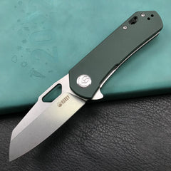 KUBEY KU332G Duroc Liner Lock Flipper Folding Knife OD Green G10 Handle 2.91" Blasted Stonewashed AUS-10