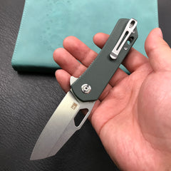 KUBEY KU332G Duroc Liner Lock Flipper Folding Knife OD Green G10 Handle 2.91" Blasted Stonewashed AUS-10