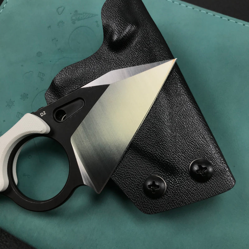 KUBEY KU166C  Hippocam EDC Fixed Blade Knife White G10 Handle 2.3" Satin D2