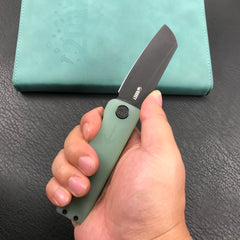 KUBEY KU317D Sailor Liner Lock Flipper Outdoor Pocket Knife Translucent Jade G10 Handle 3.11" Black Stonewashe AUS-10