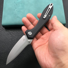 KUBEY KU314F Ruckus Liner Lock Folding Knife Black G10 Handle 3.31" Blasted Stonewashed AUS-10