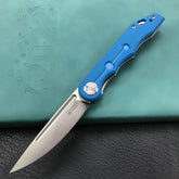 KUBEY KU2101B Mizo Liner Lock Front Flipper Folding Knife Blue G10 Handle 3.15" Satin 14C28N