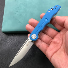 KUBEY KU2101B Mizo Liner Lock Front Flipper Folding Knife Blue G10 Handle 3.15" Satin 14C28N