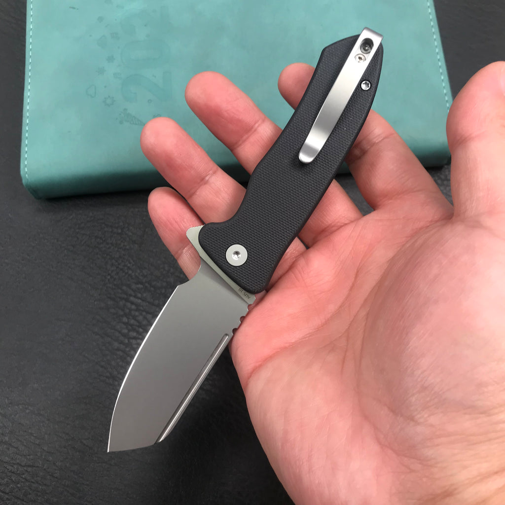 KUBEY KU336E Flipper And Button Lock Knife Black G10 Handle Blasted St