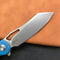 KUBEY KB239D Drake Lliner Lock Folding Knife Blue G10 Handle (3.7' Blasted Stonewashed AUS-10)
