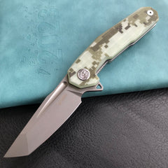 KUBEY KB237H Carve Liner Lock Tactical Folding Knife Camo G10 Handle 3.27'' Blasted Stonewashed AUS-10