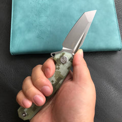 KUBEY KB237H Carve Liner Lock Tactical Folding Knife Camo G10 Handle 3.27'' Blasted Stonewashed AUS-10