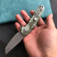 KUBEY KB237H Carve Liner Lock Tactical Folding Knife Camo G10 Handle 3.27'' Blasted Stonewashed AUS-10