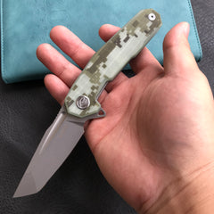 KUBEY KB237H Carve Liner Lock Tactical Folding Knife Camo G10 Handle 3.27'' Blasted Stonewashed AUS-10