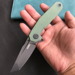 KUBEY KB237F Carve Nest Liner Lock Tactical Folding Knife Jade G-10 Handle 3.27''Black Stonewashe AUS-10