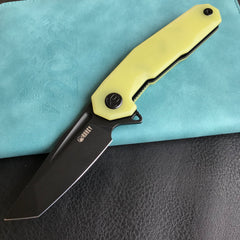 KUBEY KB237J Carve Nest Liner Lock Tactical Folding Knife Yellow G10 Handle 3.27'' Black Stonewashe AUS-10