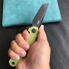 KUBEY KB237J Carve Nest Liner Lock Tactical Folding Knife Yellow G10 Handle 3.27'' Black Stonewashe AUS-10