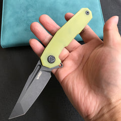 KUBEY KB237J Carve Nest Liner Lock Tactical Folding Knife Yellow G10 Handle 3.27'' Black Stonewashe AUS-10