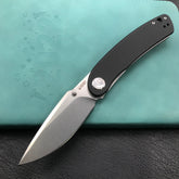 KUBEY KU344A Momentum Sherif Manganas Design Liner Lock Front Flipper Dual Studs Open Folding Knife Black G10 Handle 3.43" Blasted Stonewashed D2