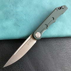 KUBEY KU2101 Mizo Liner Lock Front Flipper Folding Knife OD Green G10 Handle 3.15" Satin 14C28N