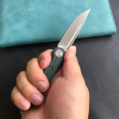 KUBEY KU2101 Mizo Liner Lock Front Flipper Folding Knife OD Green G10 Handle 3.15" Satin 14C28N