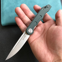 KUBEY KU2101 Mizo Liner Lock Front Flipper Folding Knife OD Green G10 Handle 3.15" Satin 14C28N